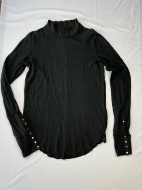 Free People We The Free Washed Black Mock Neck Long Sleeve Top Snap Cuff Size S